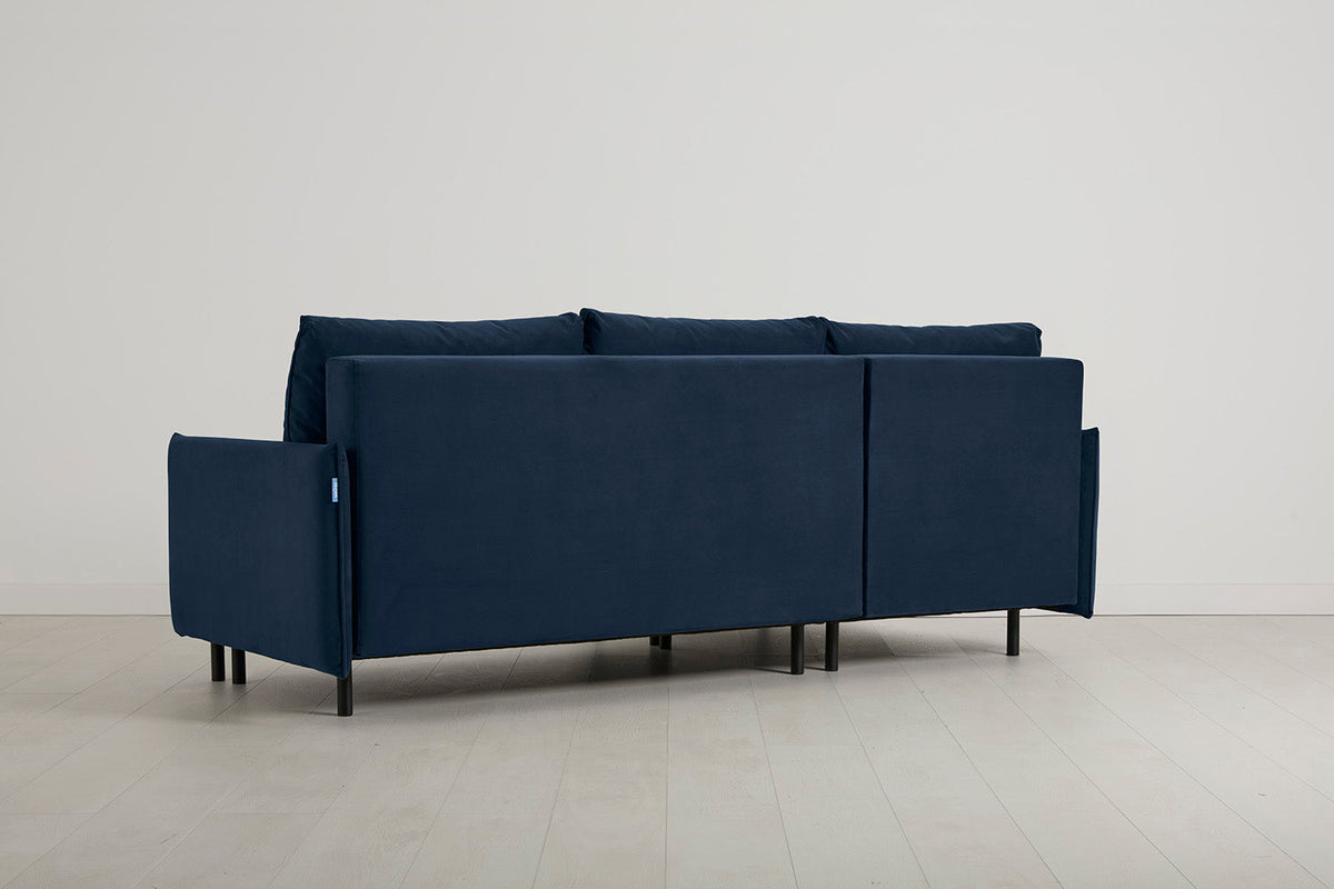 3-Seater Left Chaise Sofa Bed with Storage in blue velvet