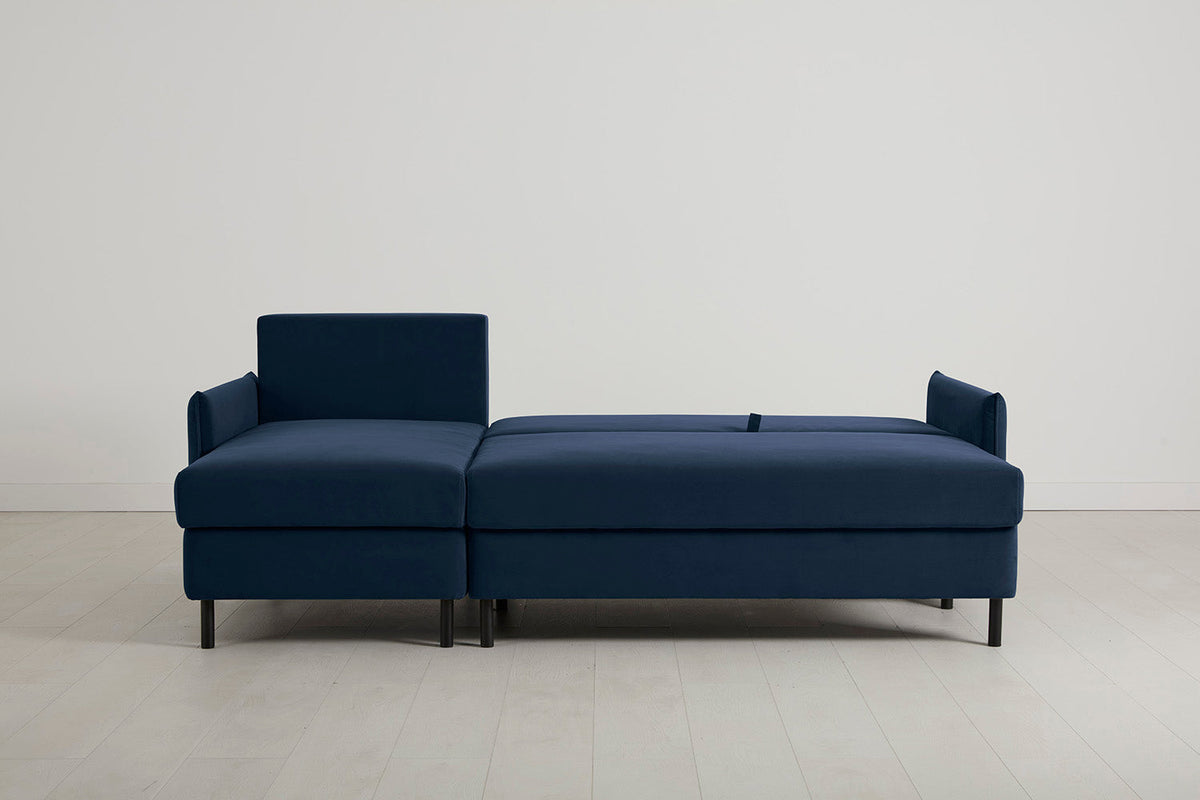 3-Seater Left Chaise Sofa Bed with Storage in blue velvet