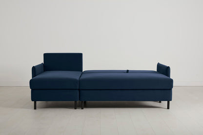 3-Seater Left Chaise Sofa Bed with Storage in blue velvet