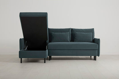 3-Seater Left Chaise Sofa Bed with Storage in blue velvet