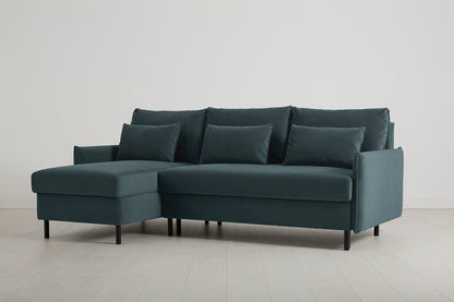 3-Seater Left Chaise Sofa Bed with Storage in blue velvet