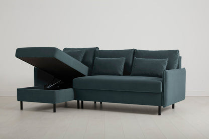 3-Seater Left Chaise Sofa Bed with Storage in blue velvet