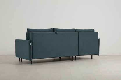 3-Seater Left Chaise Sofa Bed with Storage in blue velvet