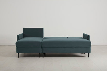 3-Seater Left Chaise Sofa Bed with Storage in blue velvet
