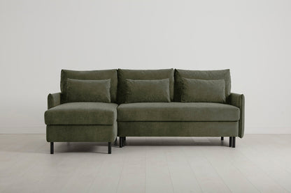 3-Seater Left Chaise Sofa Bed with Storage in green chenille