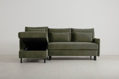 3-Seater Left Chaise Sofa Bed with Storage in green chenille