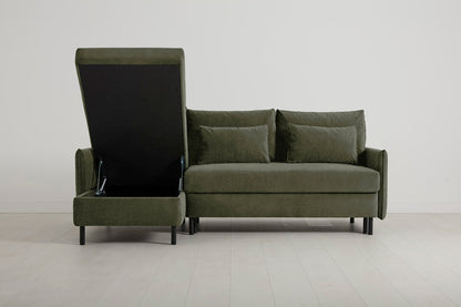 3-Seater Left Chaise Sofa Bed with Storage in green chenille