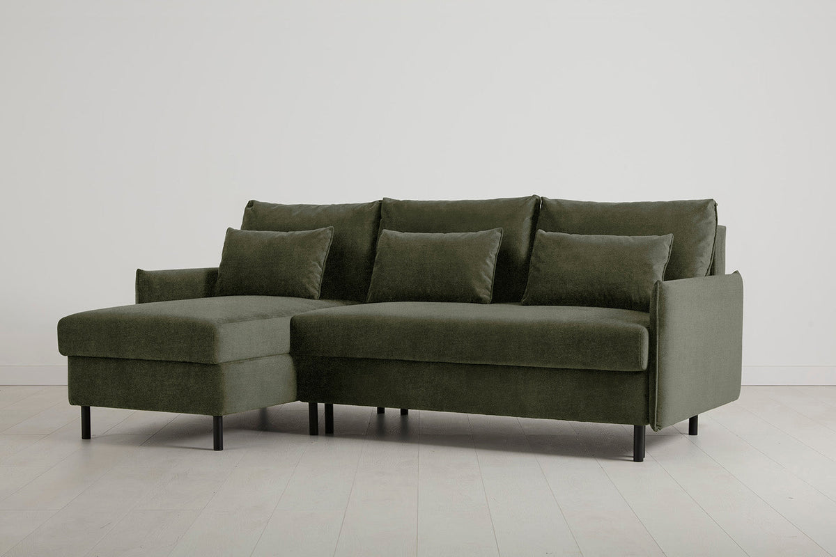 3-Seater Left Chaise Sofa Bed with Storage in green chenille