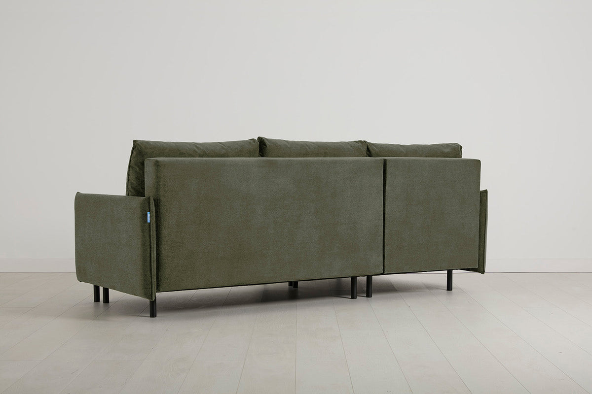 3-Seater Left Chaise Sofa Bed with Storage in green chenille