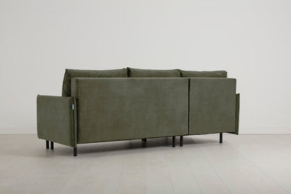 3-Seater Left Chaise Sofa Bed with Storage in green chenille