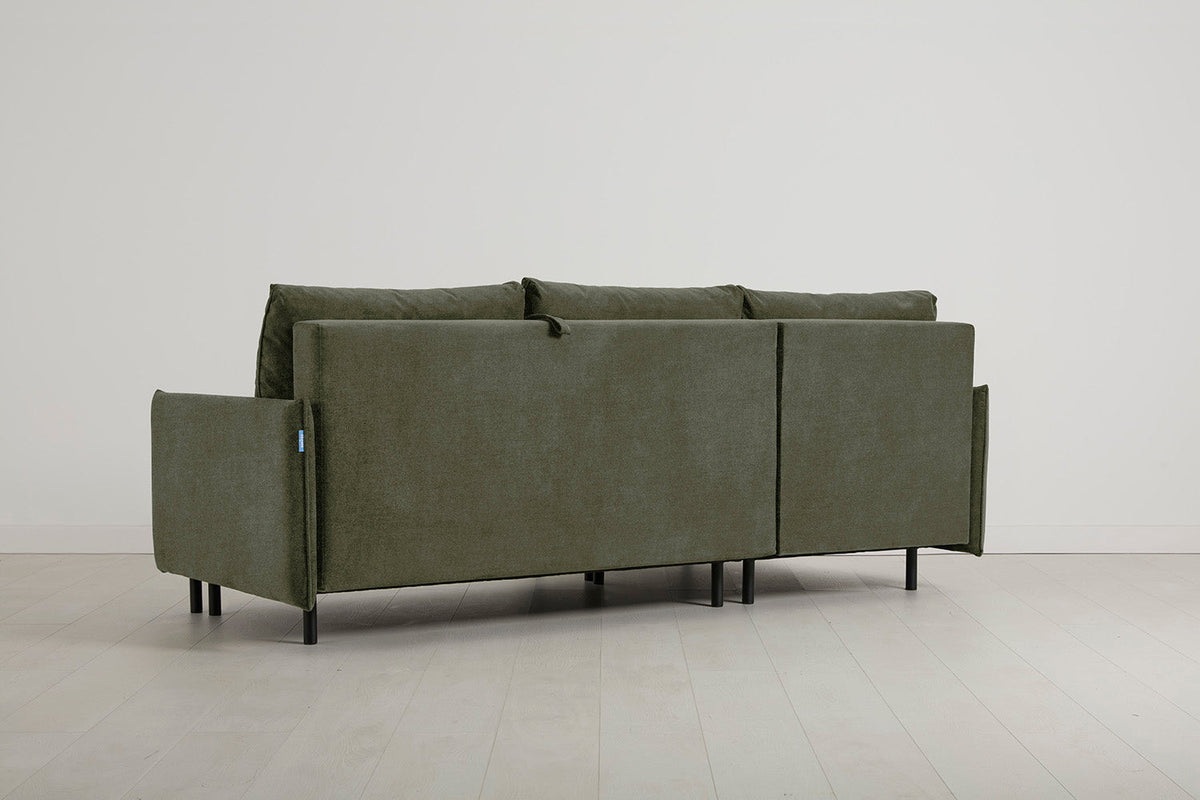3-Seater Left Chaise Sofa Bed with Storage in green chenille