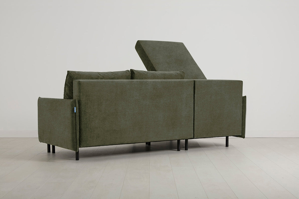 3-Seater Left Chaise Sofa Bed with Storage in green chenille