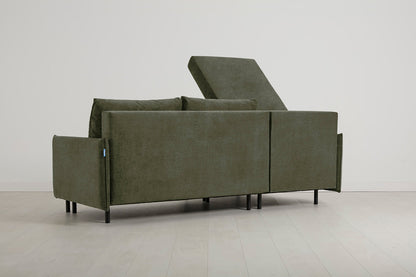 3-Seater Left Chaise Sofa Bed with Storage in green chenille