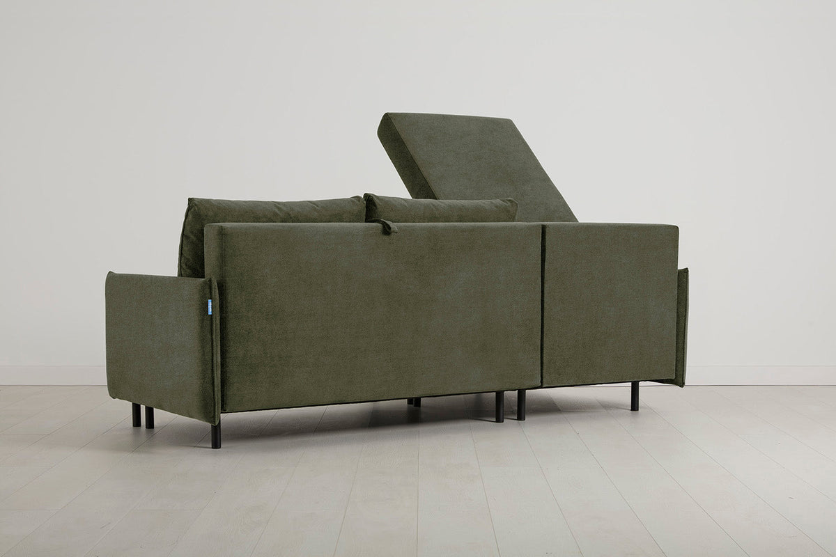 3-Seater Left Chaise Sofa Bed with Storage in green chenille