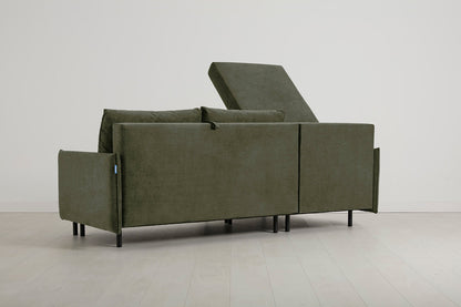 3-Seater Left Chaise Sofa Bed with Storage in green chenille