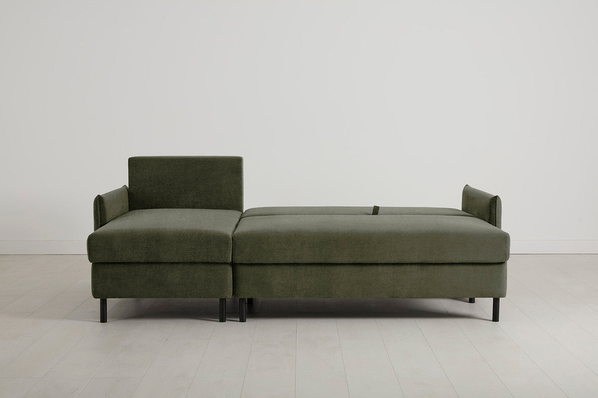 3-Seater Left Chaise Sofa Bed with Storage in green chenille