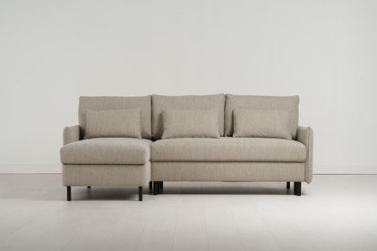 Model 12 Dreisitzer-Sofa mit Chaiselongue links, Steingrau
