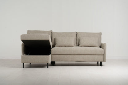 Model 12 Dreisitzer-Sofa mit Chaiselongue links, Steingrau