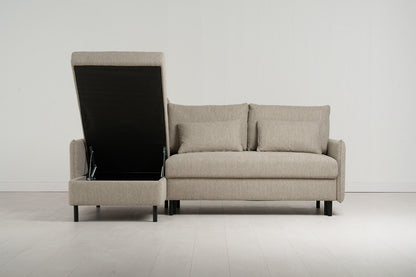 Model 12 Dreisitzer-Sofa mit Chaiselongue links, Steingrau