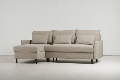 Model 12 Dreisitzer-Sofa mit Chaiselongue links, Steingrau