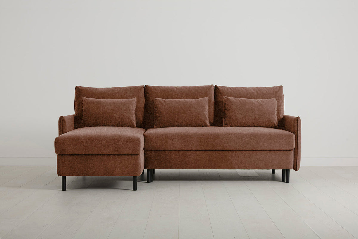 3-Seater Left Chaise Sofa Bed with Storage in brown chenille