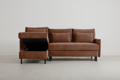 3-Seater Left Chaise Sofa Bed with Storage in brown chenille