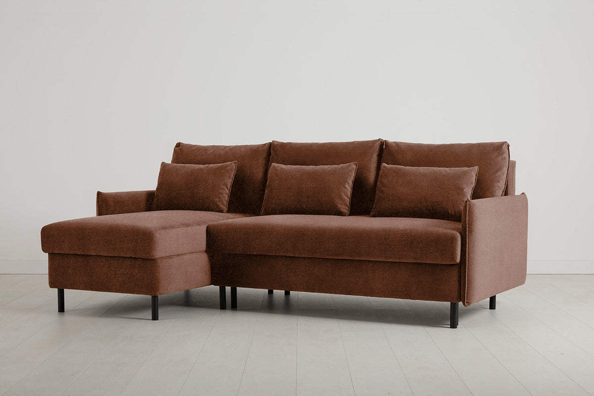 3-Seater Left Chaise Sofa Bed with Storage in brown chenille