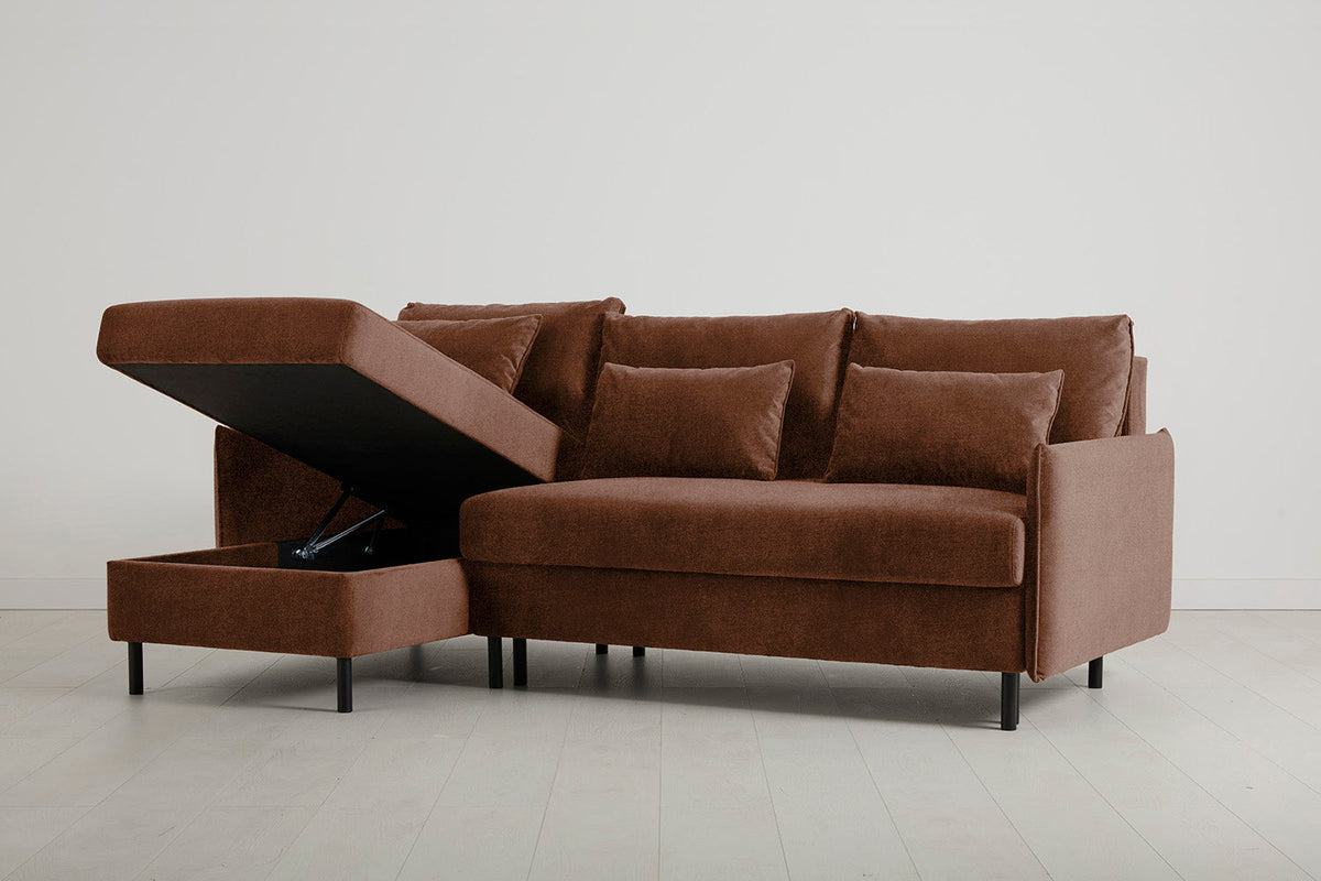 3-Seater Left Chaise Sofa Bed with Storage in brown chenille