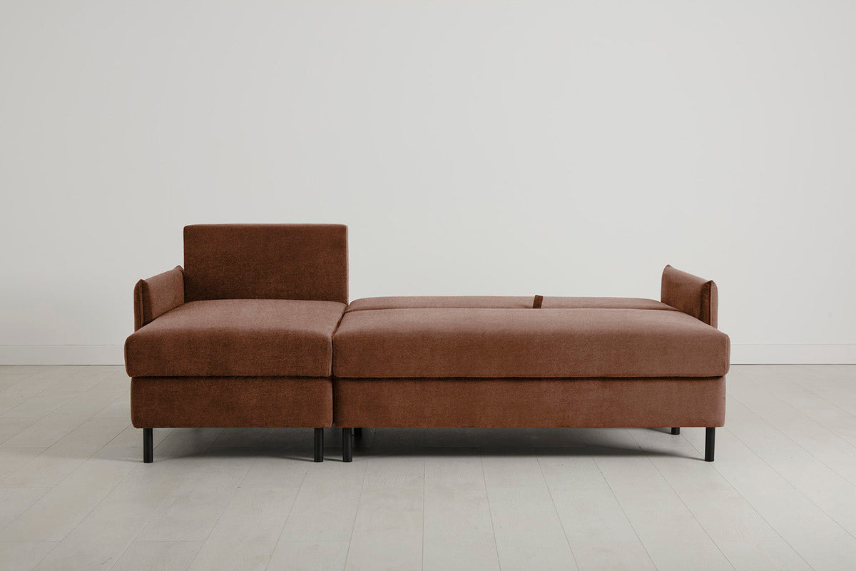 3-Seater Left Chaise Sofa Bed with Storage in brown chenille