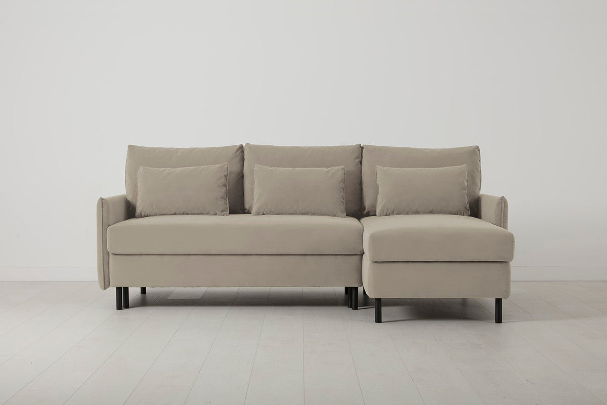 3-Seater Right Chaise Sofa Bed with Storage in cream velvet