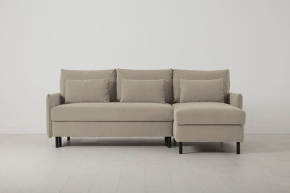 3-Seater Right Chaise Sofa Bed with Storage in cream velvet