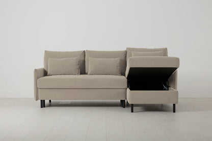 3-Seater Right Chaise Sofa Bed with Storage in cream velvet