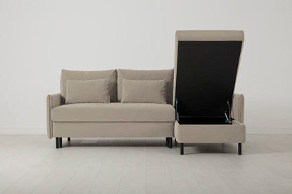 3-Seater Right Chaise Sofa Bed with Storage in cream velvet