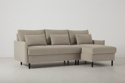 3-Seater Right Chaise Sofa Bed with Storage in cream velvet