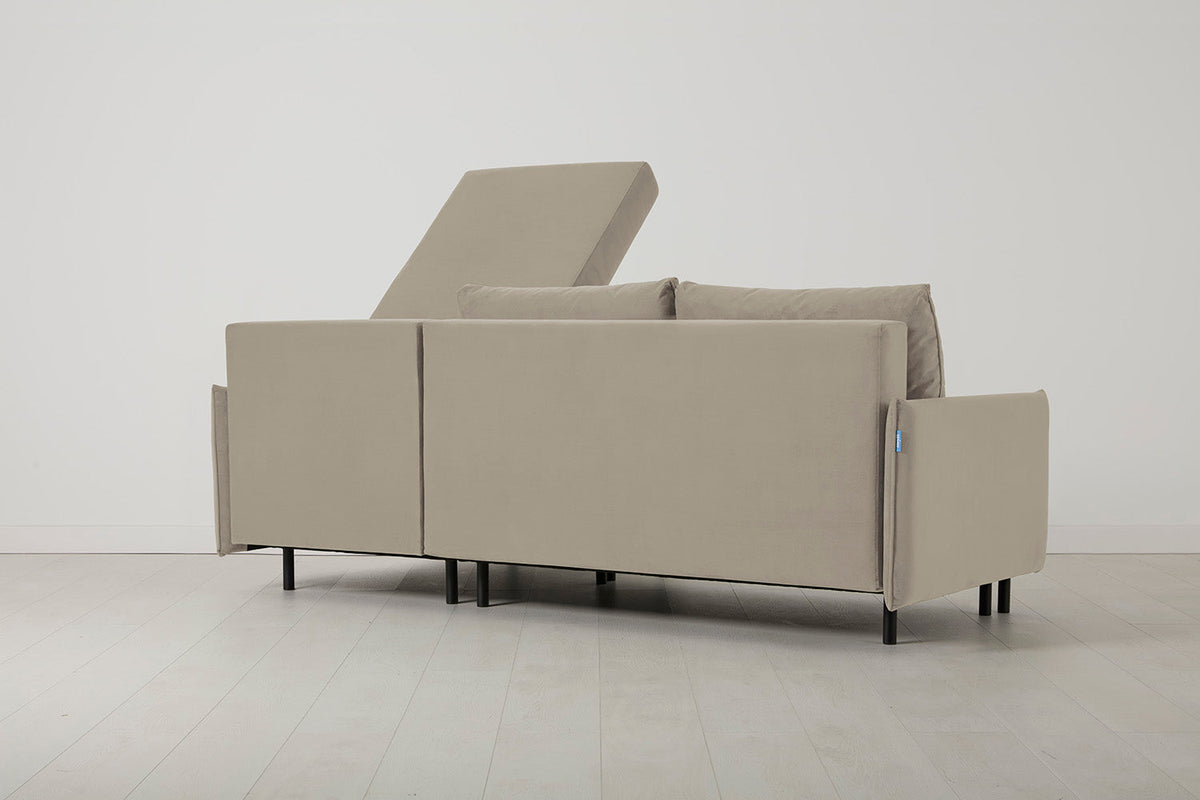 3-Seater Right Chaise Sofa Bed with Storage in cream velvet