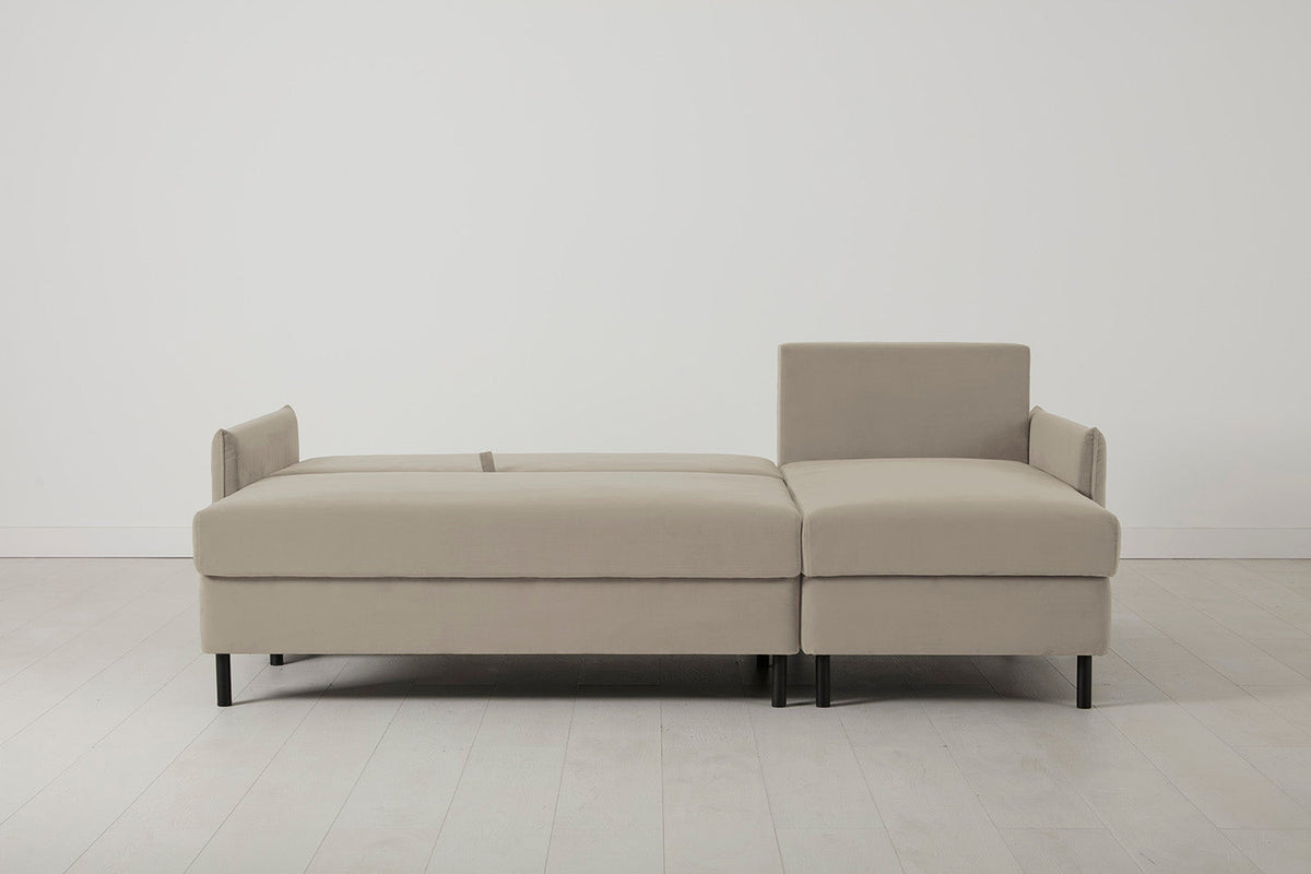 3-Seater Right Chaise Sofa Bed with Storage in cream velvet