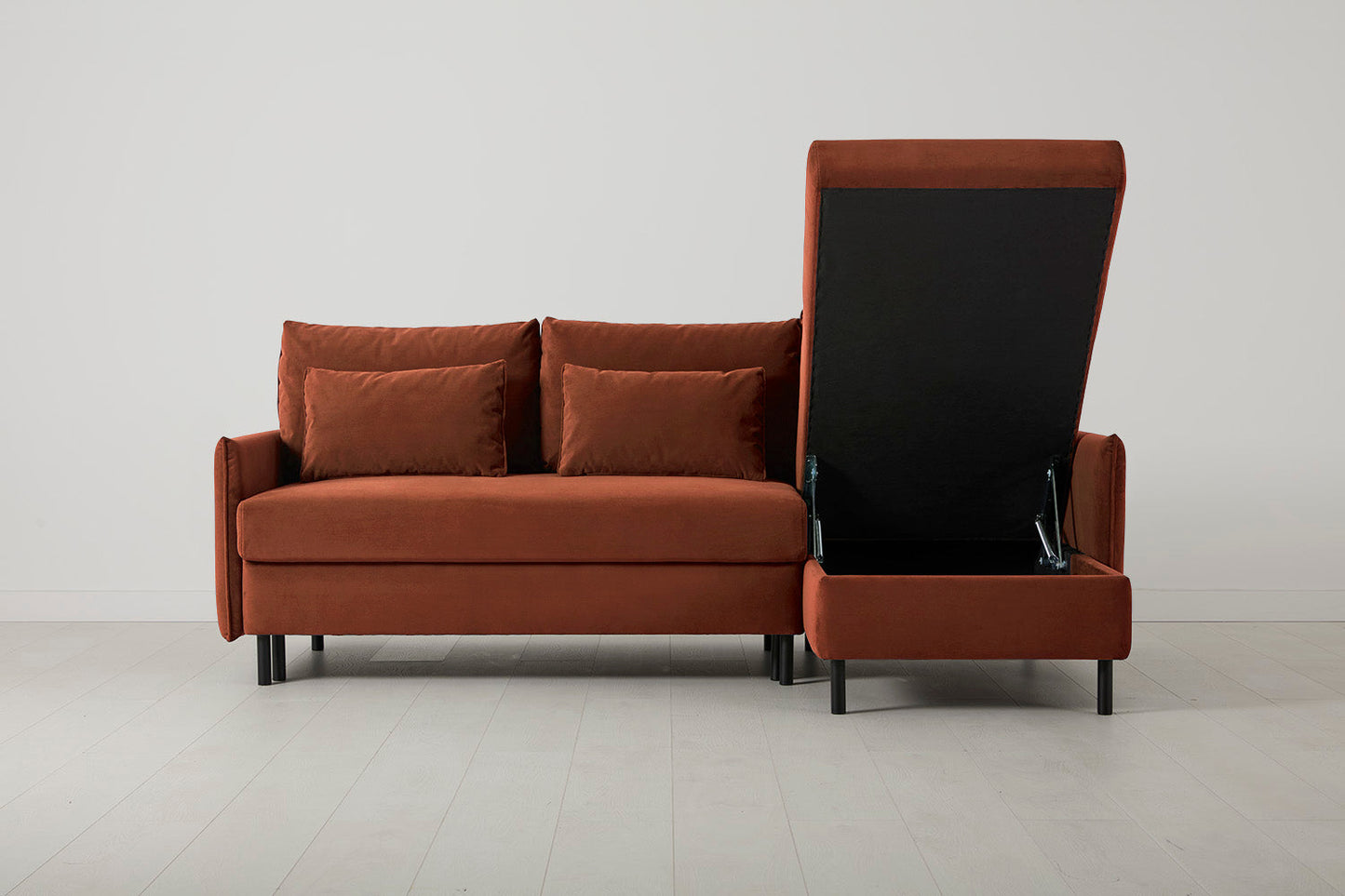 Model 12 Sofa Bed with Storage 3 Seater Right Chaise, Brick