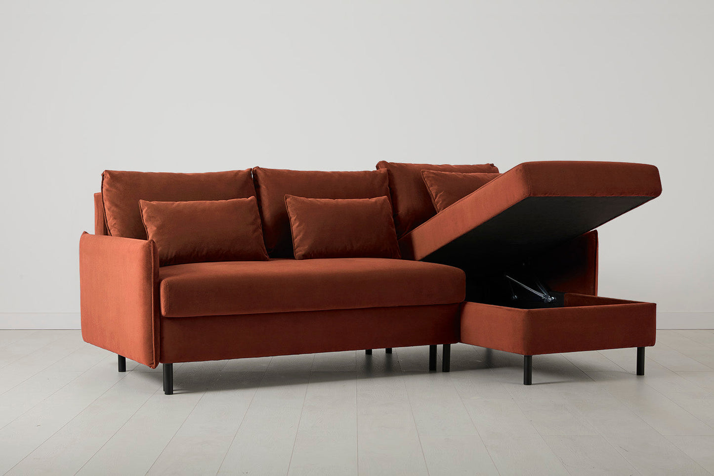 Model 12 Sofa Bed with Storage 3 Seater Right Chaise, Brick