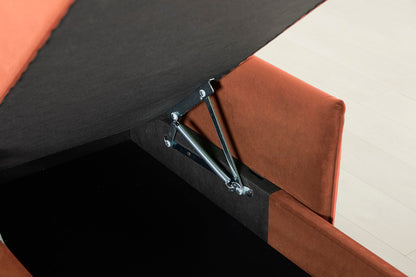Model 12 Dreisitzer-Sofa mit Chaiselongue links, Ziegelrot