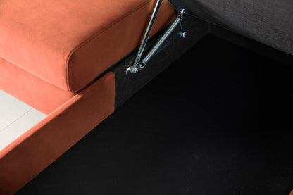 Model 12 Dreisitzer-Sofa mit Chaiselongue links, Ziegelrot
