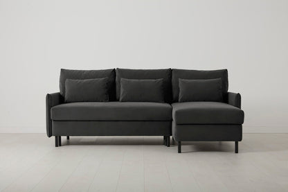 3-Seater Right Chaise Sofa Bed with Storage in grey velvet