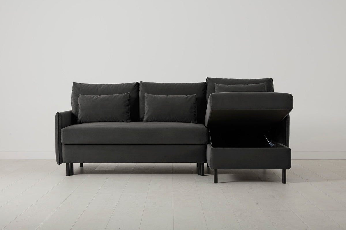 Model 12 Dreisitzer-Schlafsofa mit Chaiselongue rechts, Charcoal