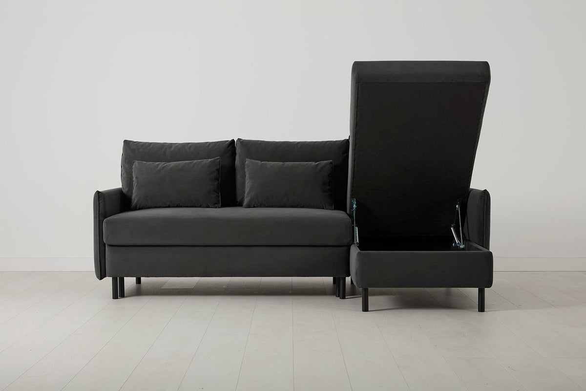 3-Seater Right Chaise Sofa Bed with Storage in grey velvet
