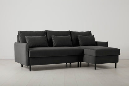 3-Seater Right Chaise Sofa Bed with Storage in grey velvet