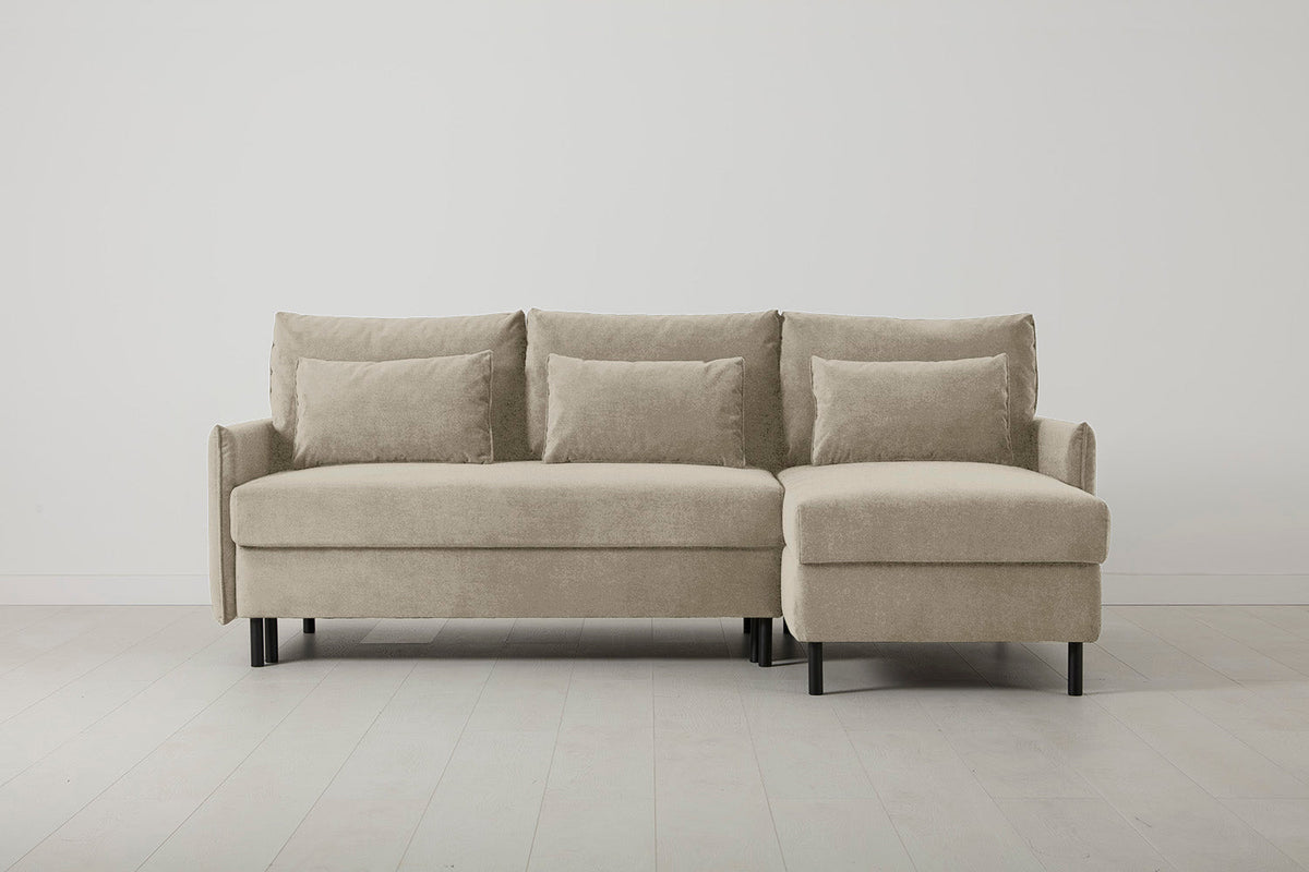 Model 12 Dreisitzer-Schlafsofa mit Chaiselongue rechts, Flachs