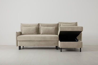 3-Seater Right Chaise Sofa Bed with Storage in cream chenille