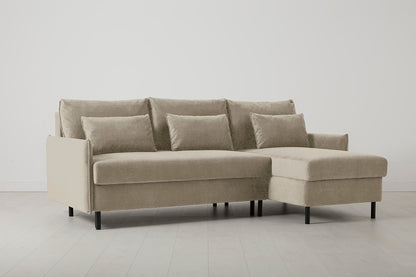 3-Seater Right Chaise Sofa Bed with Storage in cream chenille