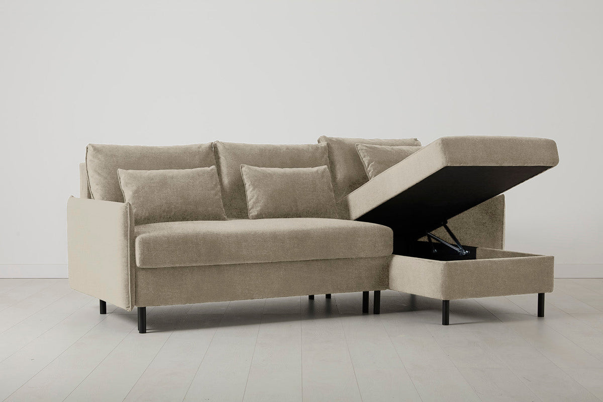 Model 12 Dreisitzer-Schlafsofa mit Chaiselongue rechts, Flachs
