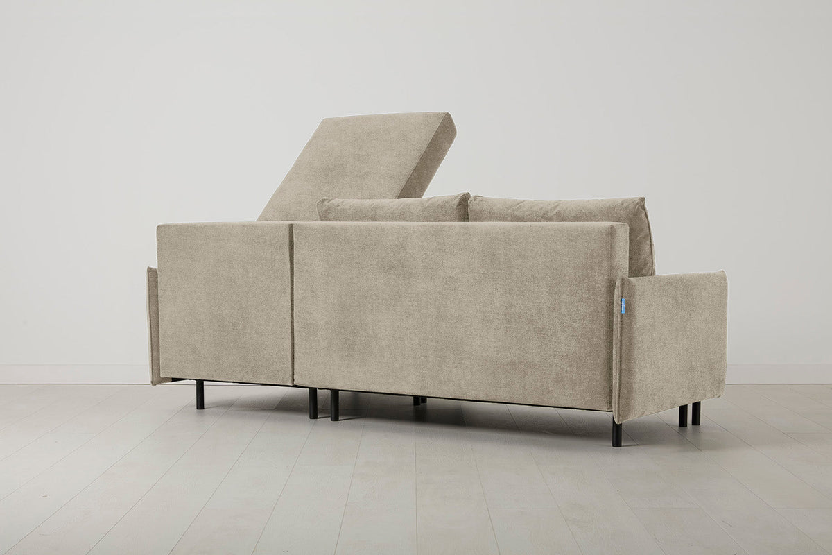 Model 12 Dreisitzer-Schlafsofa mit Chaiselongue rechts, Flachs