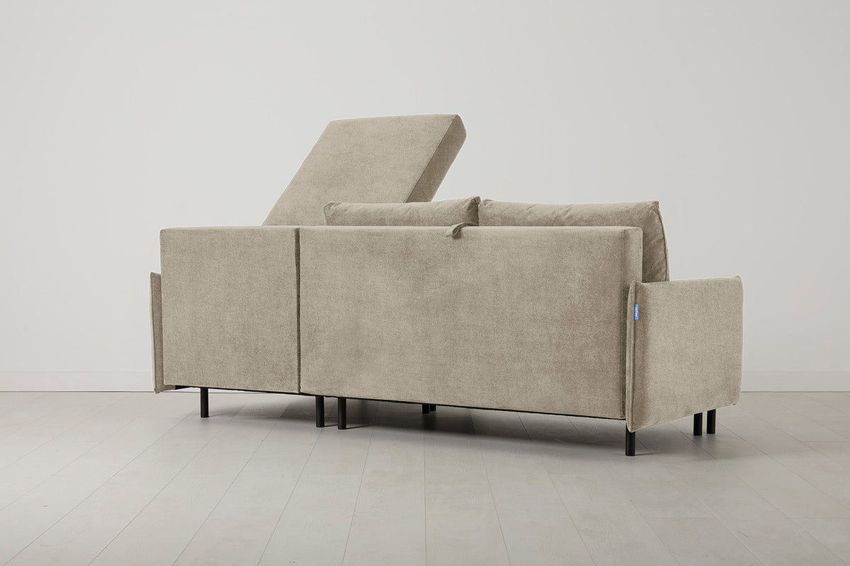 3-Seater Right Chaise Sofa Bed with Storage in cream chenille
